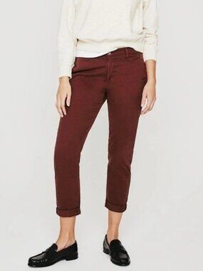 New AG CADEN Tailored Trouser Pants Cropped Straight Stretch In Sangria Red 27